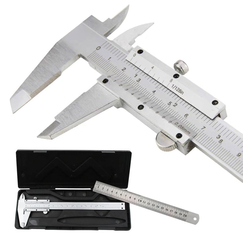 Elemirance Non Digital Vernier Caliper, 6"/150mm Stainless Steel Caliper Measuring Tool, High Precision Micrometer Carbon Caliper, 1/128" & 0.05mm Dual Reading Scale - Image 1
